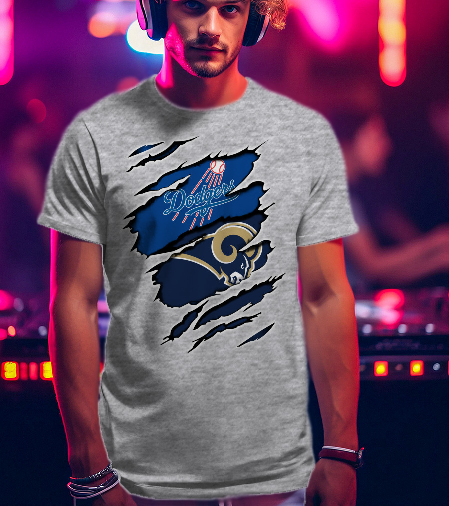 Dodgers Rams Baseball And Football Team Crossover Claw Marks T-Shirt