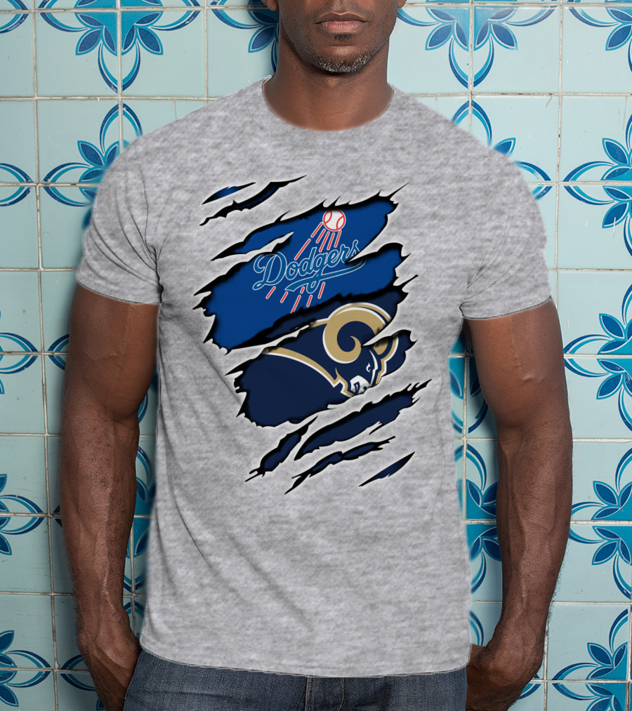 Dodgers Rams Baseball And Football Team Crossover Claw Marks T-Shirt