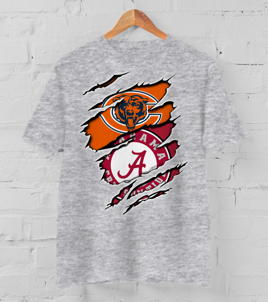 Chicago Bears Alabama Crimson Tide Logo Rip T-Shirt