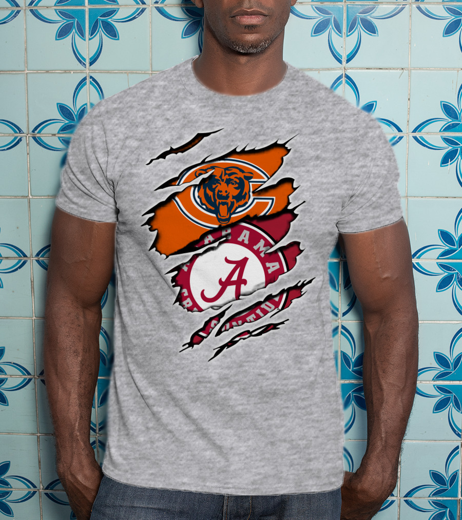 Chicago Bears Alabama Crimson Tide Logo Rip T-Shirt