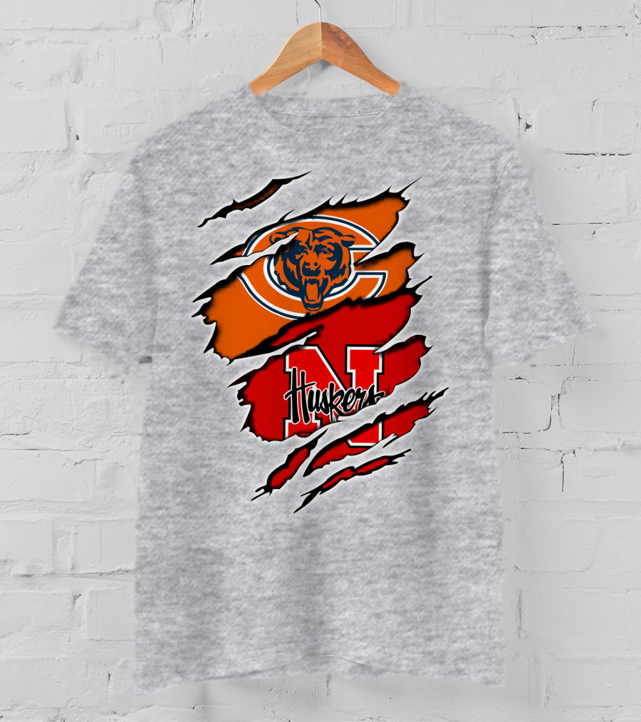 Chicago Bears Nebraska Cornhuskers Logo Claw Marks T-Shirt