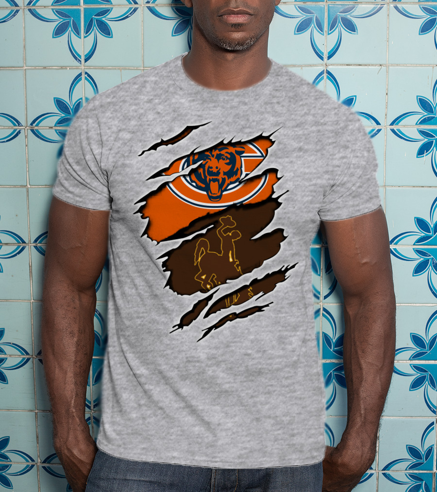 Chicago Bears Wyoming Cowboys Logo Rip T-Shirt