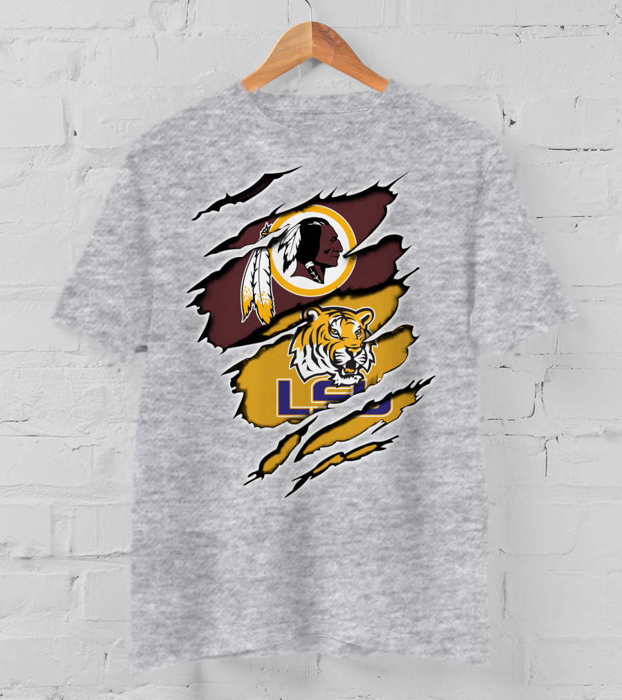 Redskins Logo Claw Rip Over Lsu Tigers T-Shirt