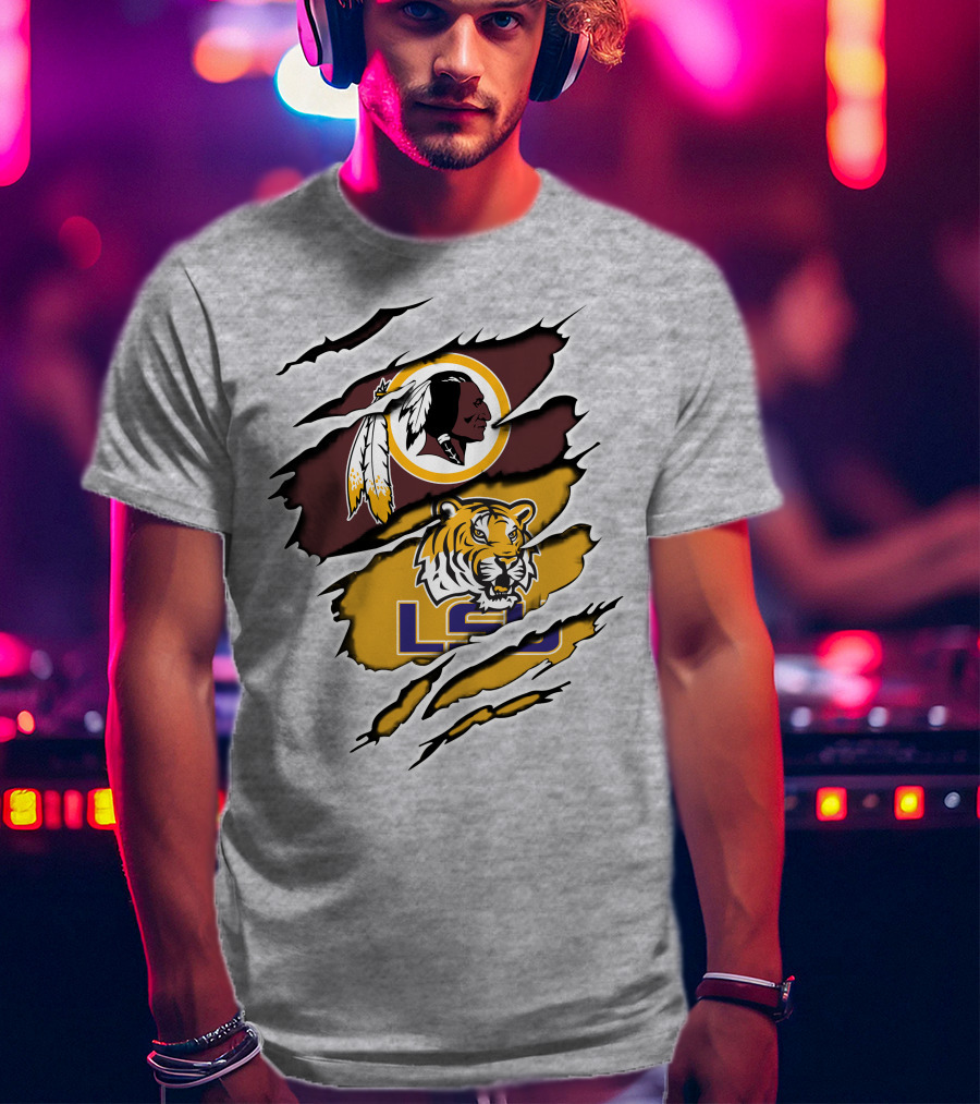 Redskins Logo Claw Rip Over Lsu Tigers T-Shirt