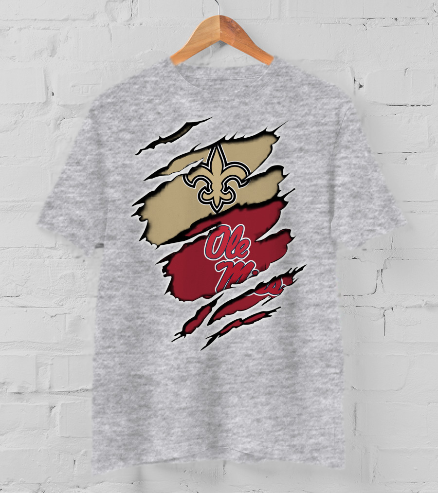Saints Ole Miss Fleur De Lis Ripped Football Fanatic T-Shirt