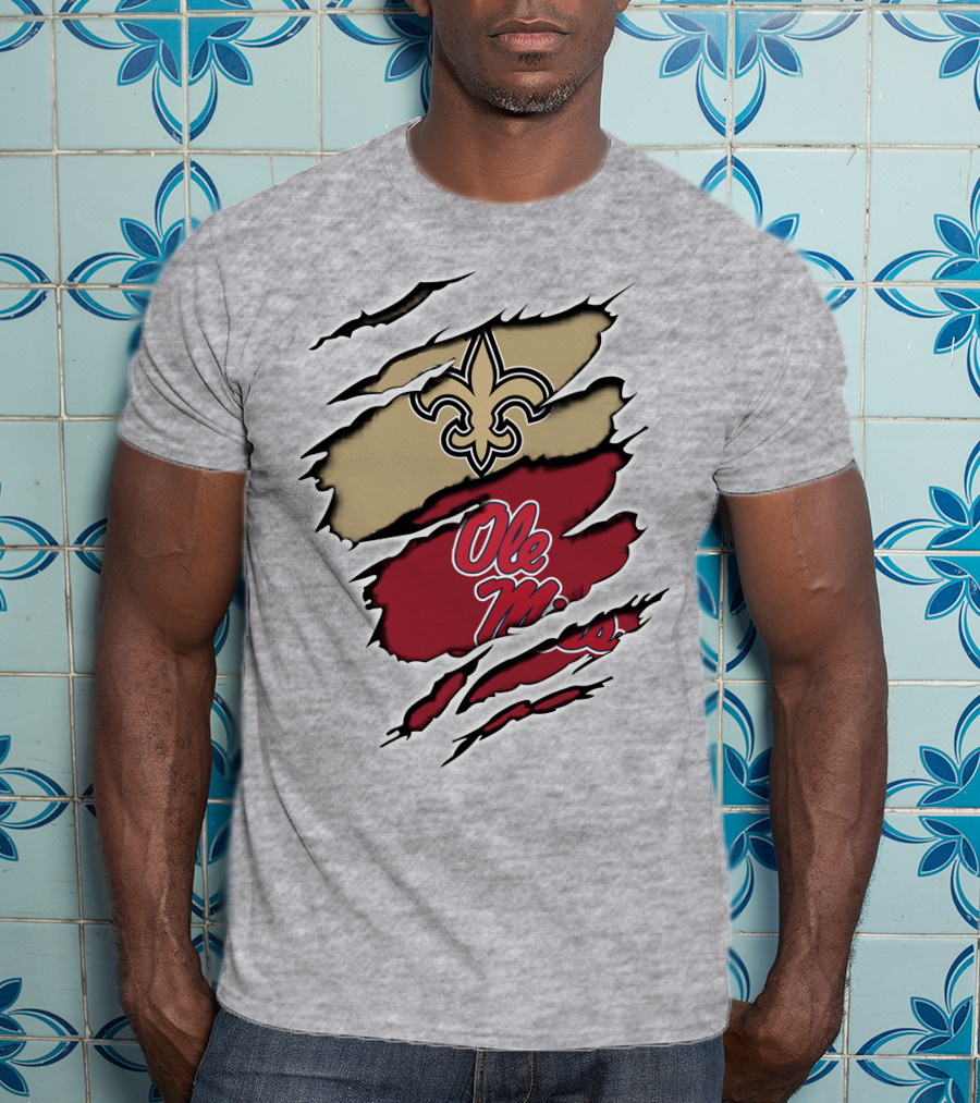 Saints Ole Miss Fleur De Lis Ripped Football Fanatic T-Shirt