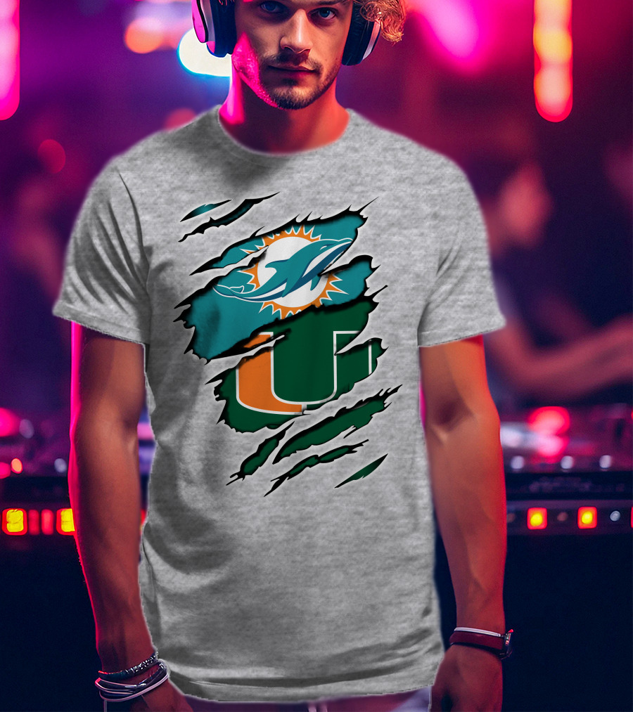 Miami Dolphins Miami Hurricanes Claw Marks Fusion T-Shirt