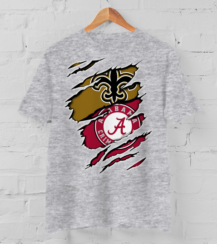 Saints Alabama Crimson Tide Fleur De Lis Claw Marks T-Shirt