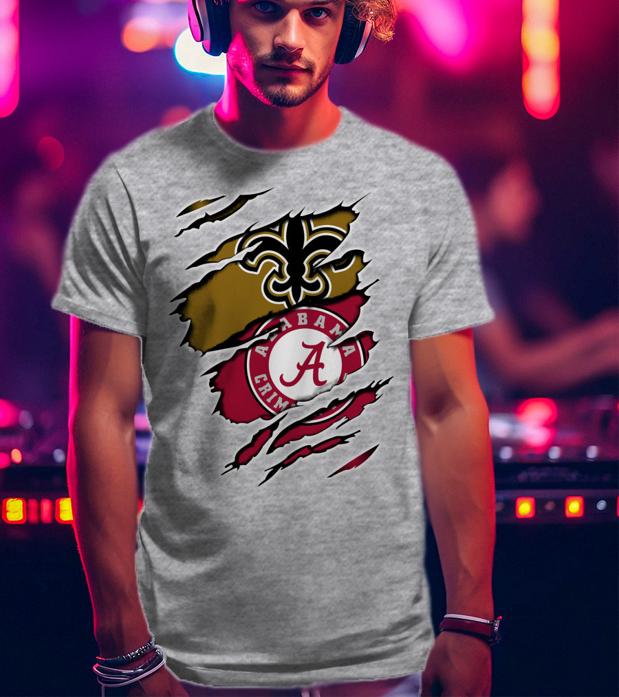 Saints Alabama Crimson Tide Fleur De Lis Claw Marks T-Shirt