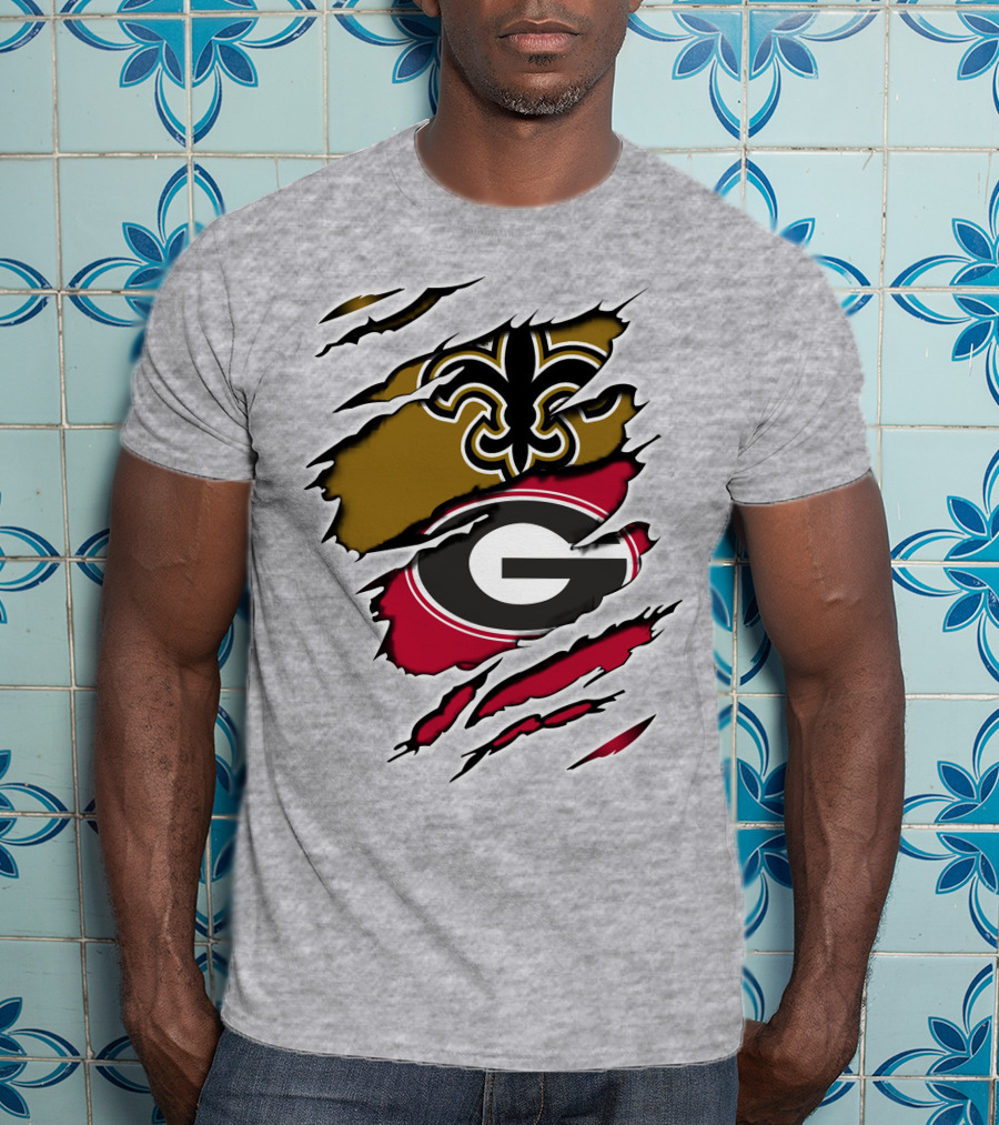 New Orleans Saints Fleur-De-Lis Georgia Bulldogs Logo Fusion T-Shirt