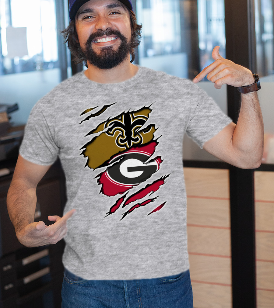 New Orleans Saints Fleur-De-Lis Georgia Bulldogs Logo Fusion T-Shirt