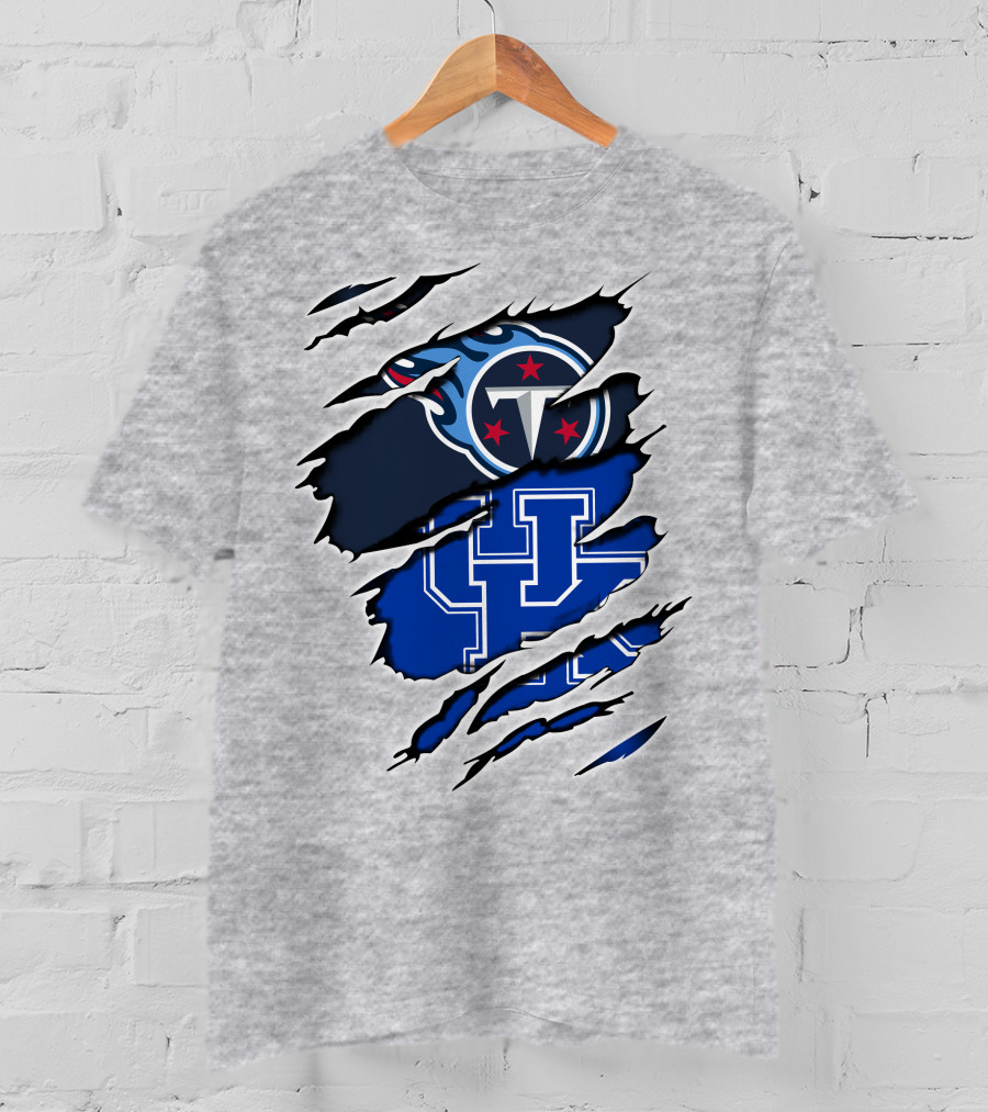 Tennessee Titans And Kentucky Wildcats Logo Fusion T-Shirt