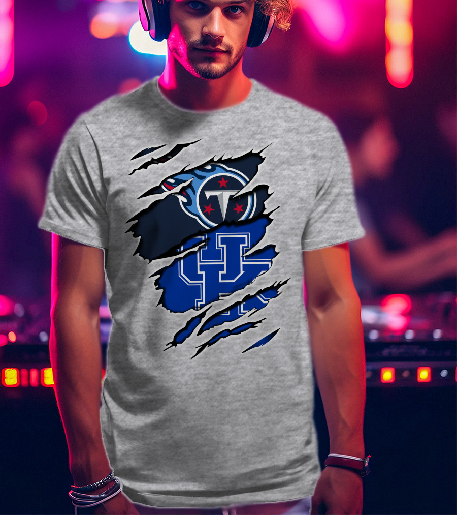 Tennessee Titans And Kentucky Wildcats Logo Fusion T-Shirt