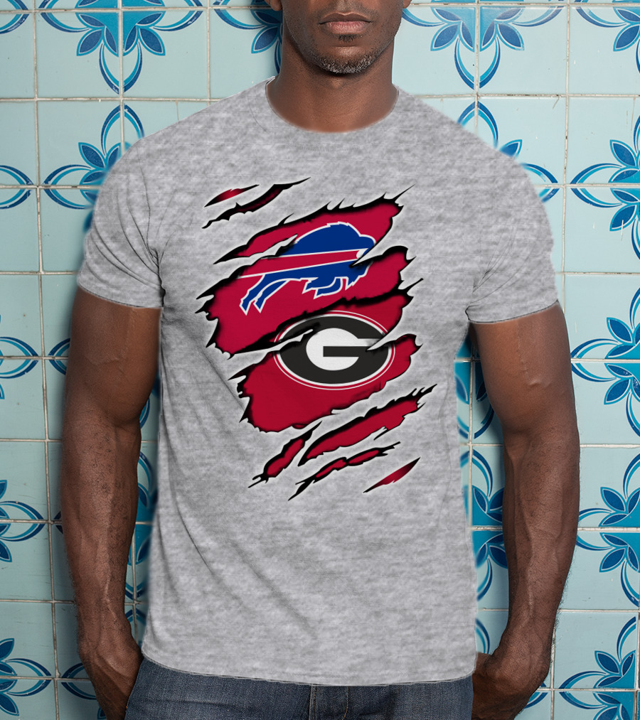 Buffalo Bills Georgia Bulldogs Claw Marks Fan Mashup Logo Emblem T-Shirt