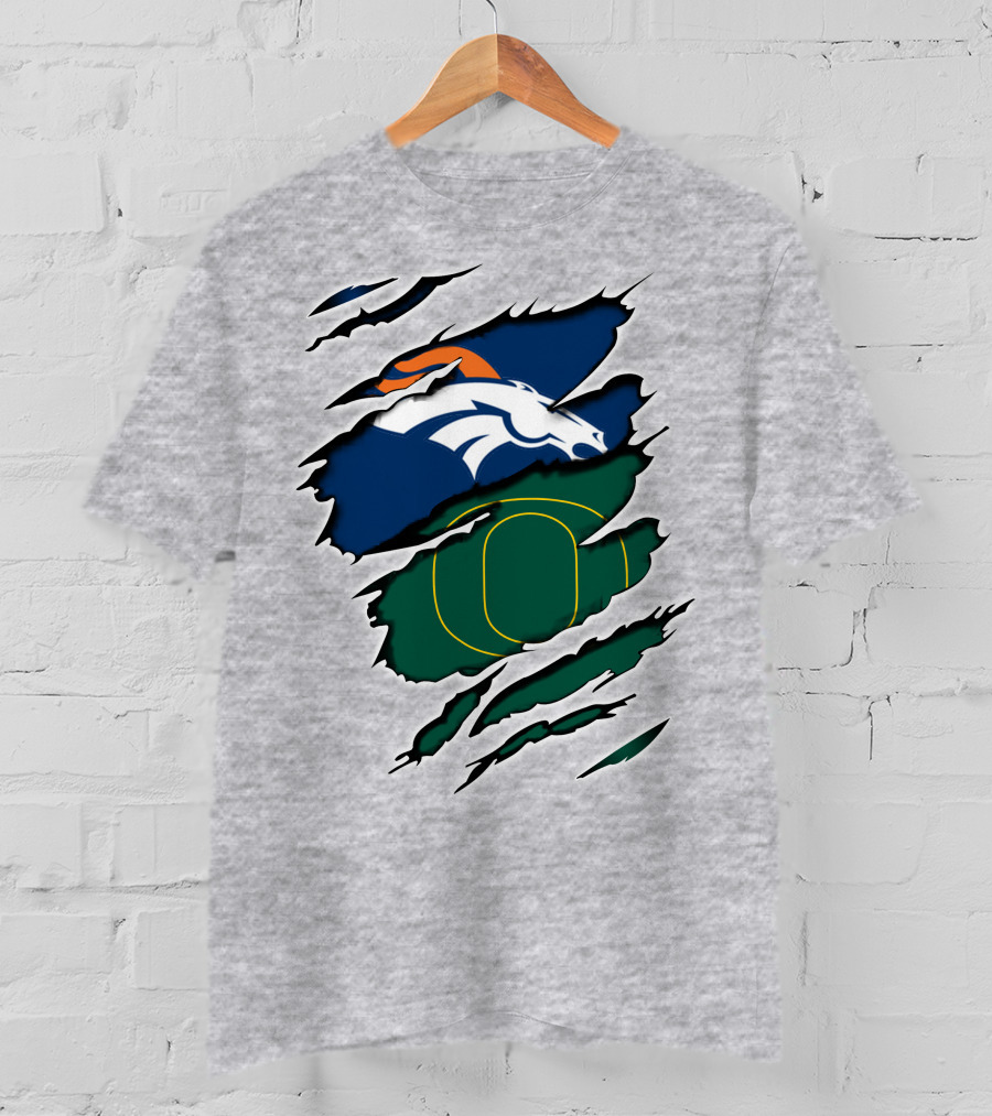 Broncos And Ducks Ripped Layers Football Logo Fusion T-Shirt