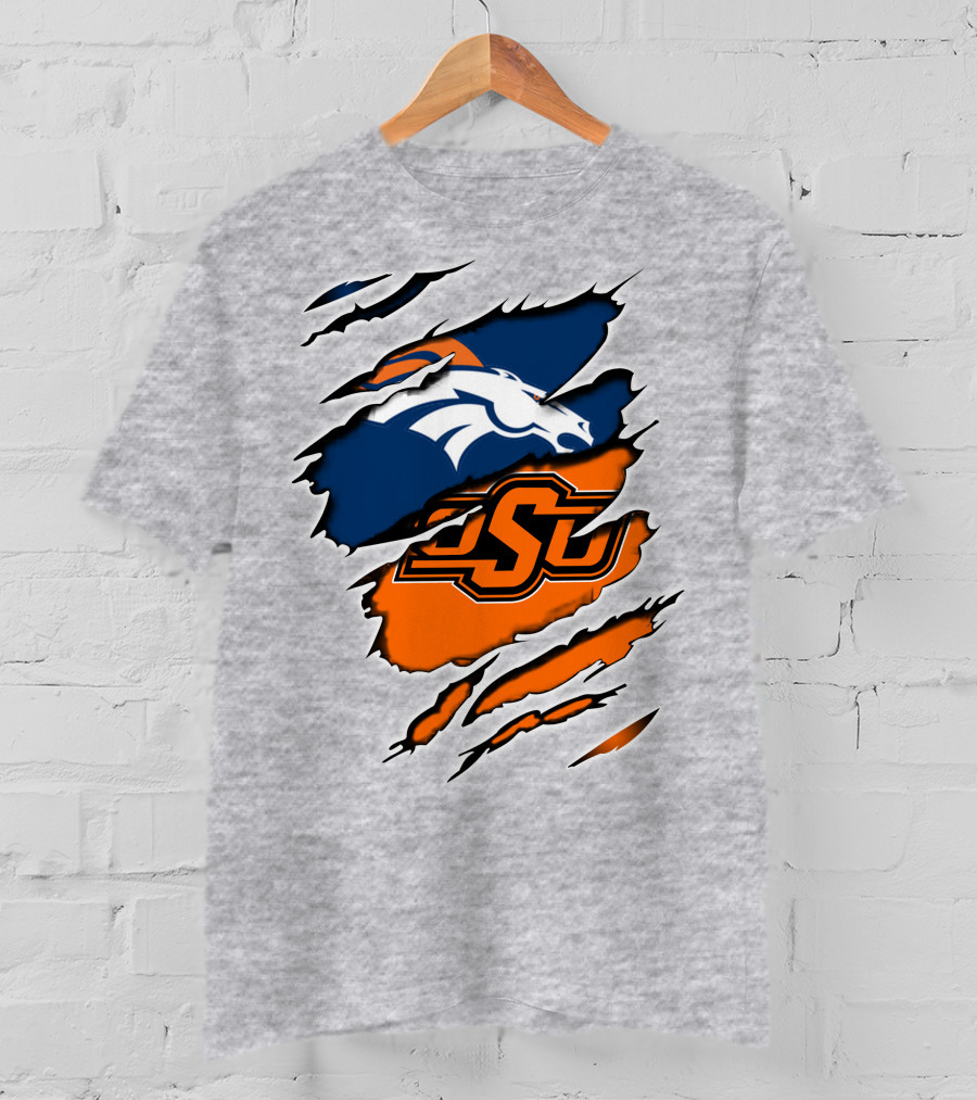 Broncos OSU Torn Ripped Graphics T-Shirt