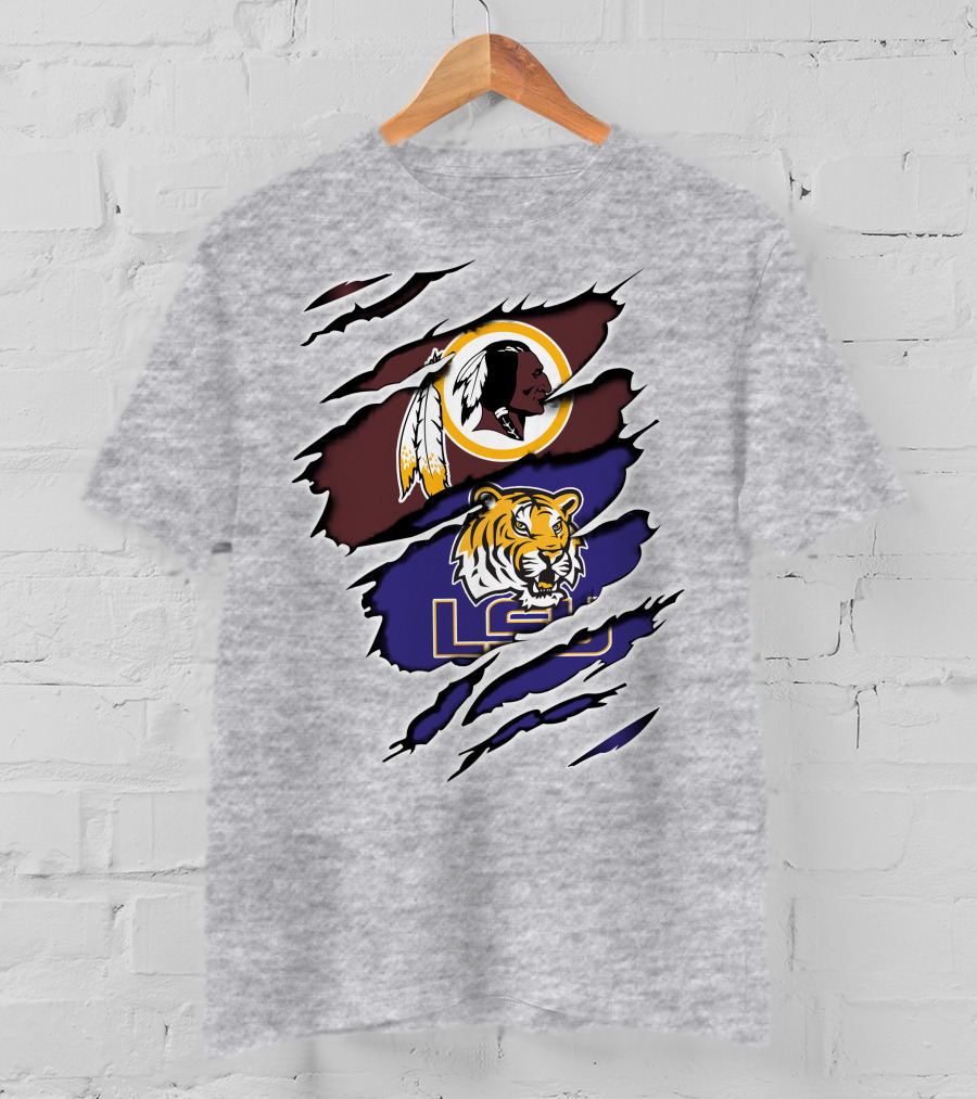 Washington Redskins Lsu Tigers Logo Claw Marks T-Shirt