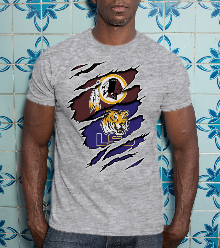 Washington Redskins Lsu Tigers Logo Claw Marks T-Shirt