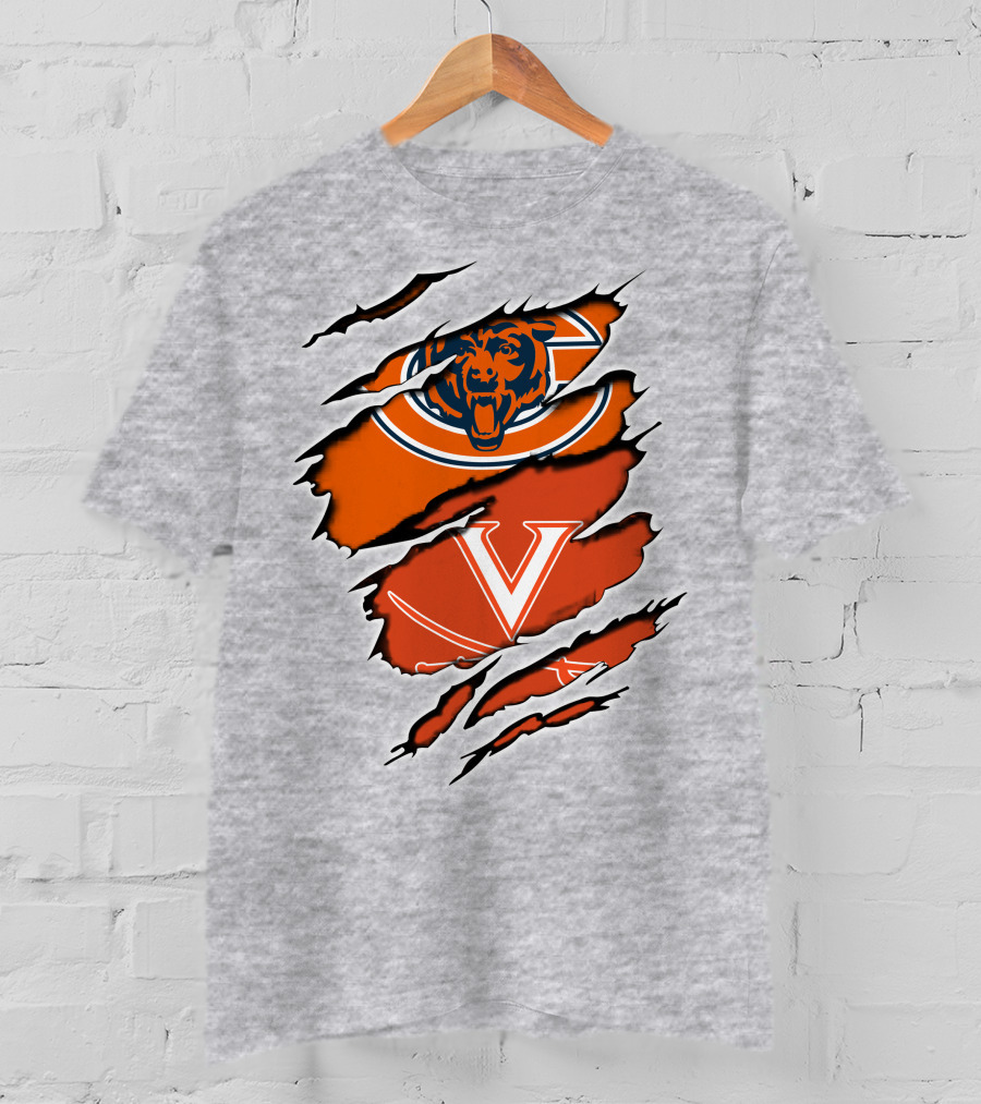 Chicago Bears Virginia Cavaliers Claw Marks Nfl College Football Crossover T-Shirt