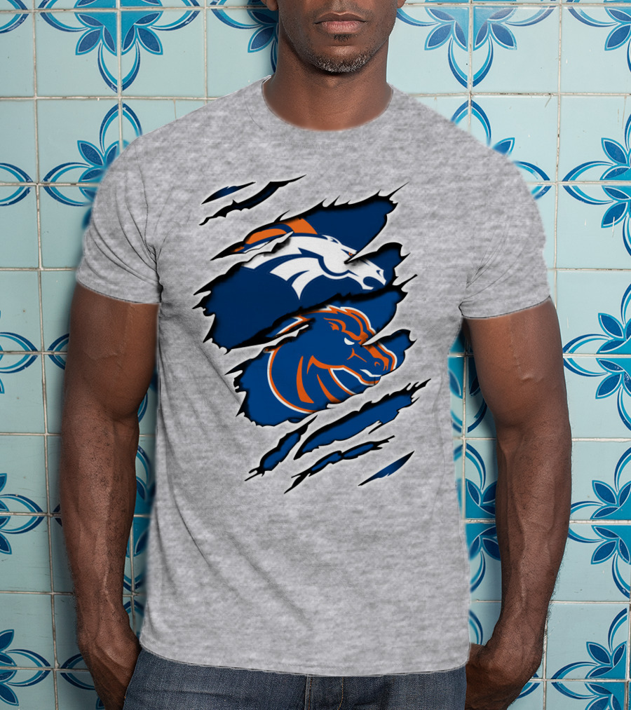 Broncos Boise Blue And Orange Horse T-Shirt