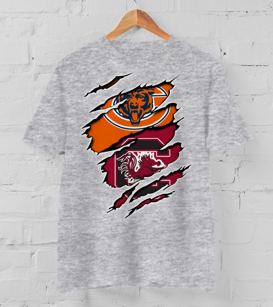 Chicago Bears South Carolina Gamecocks Claw Marks Logo Mashup T-Shirt