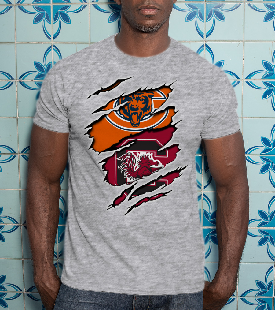 Chicago Bears South Carolina Gamecocks Claw Marks Logo Mashup T-Shirt