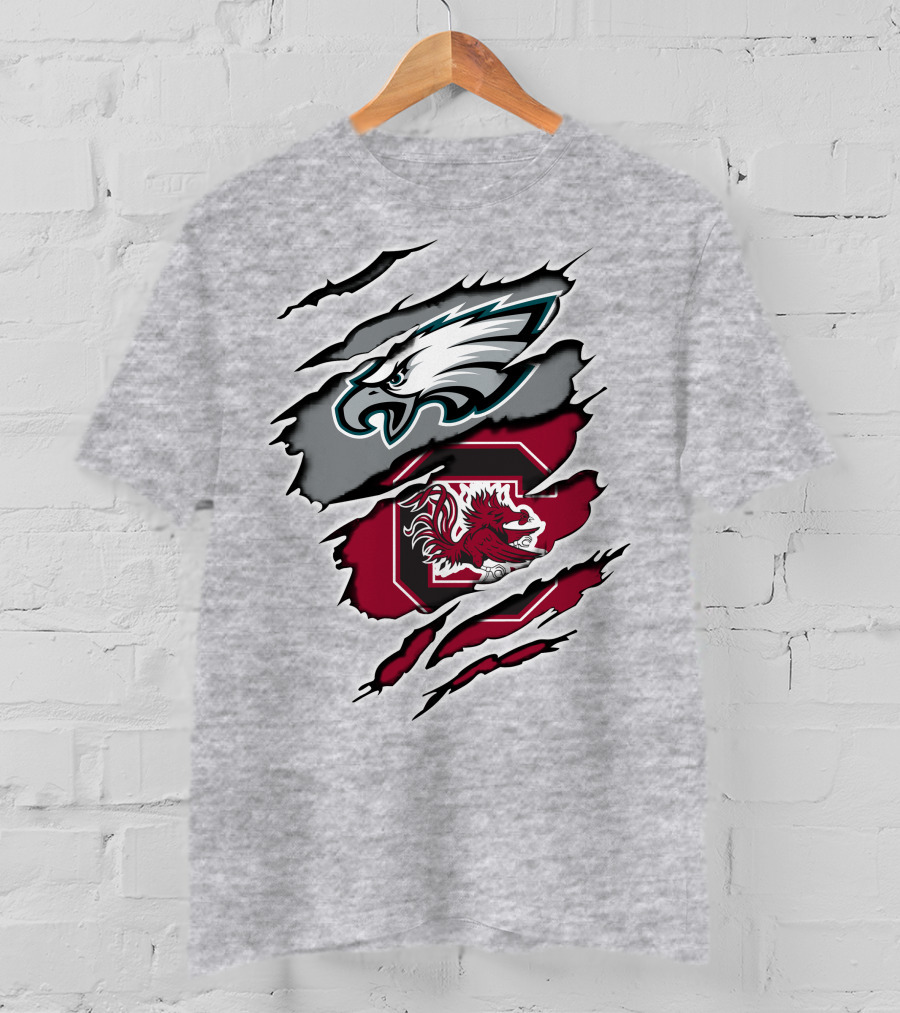 Philadelphia Eagles South Carolina Gamecocks Claw Mark Logo Fusion T-Shirt