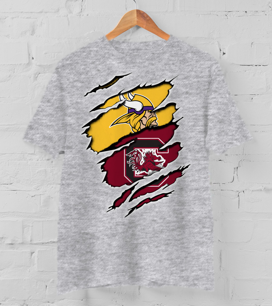 Vikings Gamecocks Logo Fusion Tear T-Shirt