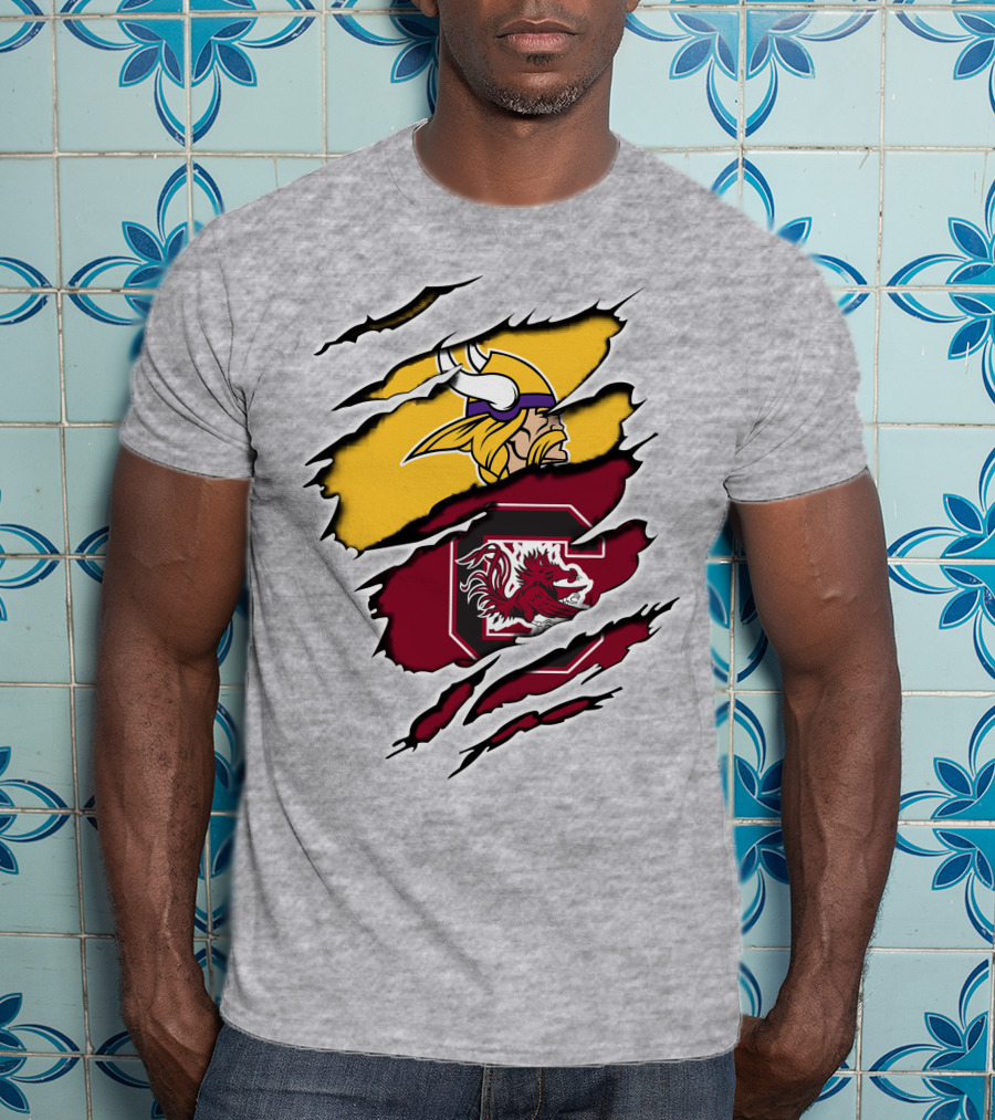 Vikings Gamecocks Logo Fusion Tear T-Shirt