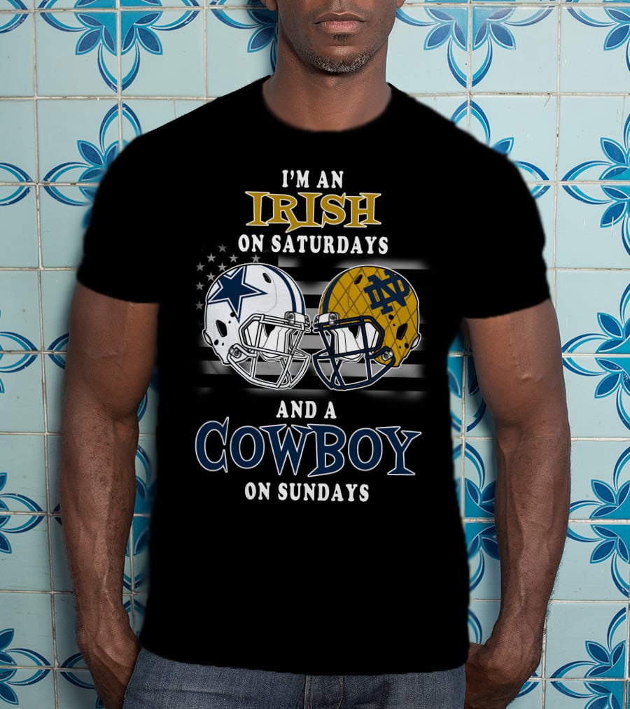 Notre Dame Irish Saturdays Dallas Cowboys Sundays Football Helmet T-Shirt