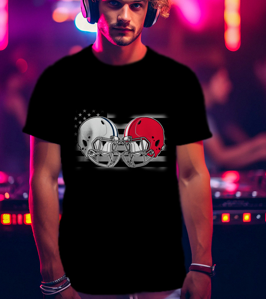 Cow Bul Football Helmets American Flag T-Shirt