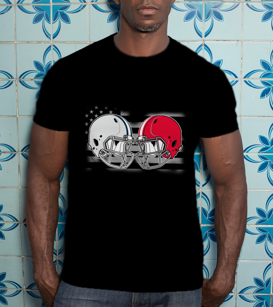 Cow Bul Football Helmets American Flag T-Shirt
