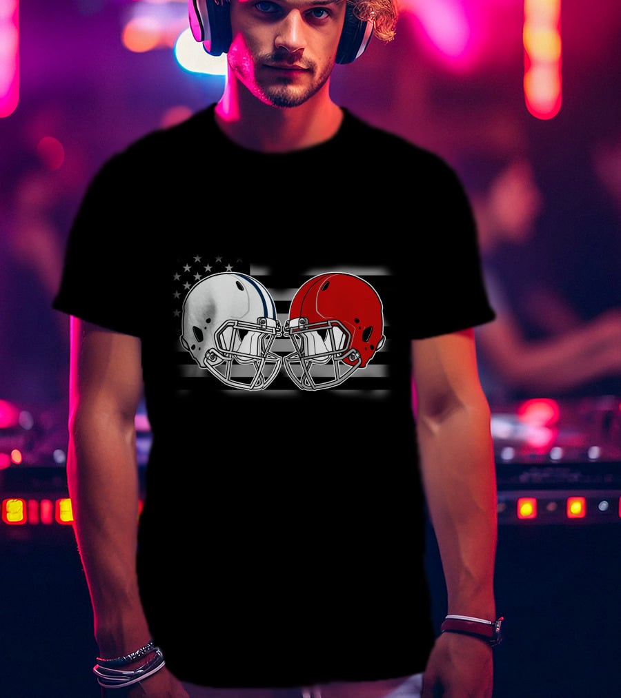 American Flag Two Football Helmets Cow Uters T-Shirt