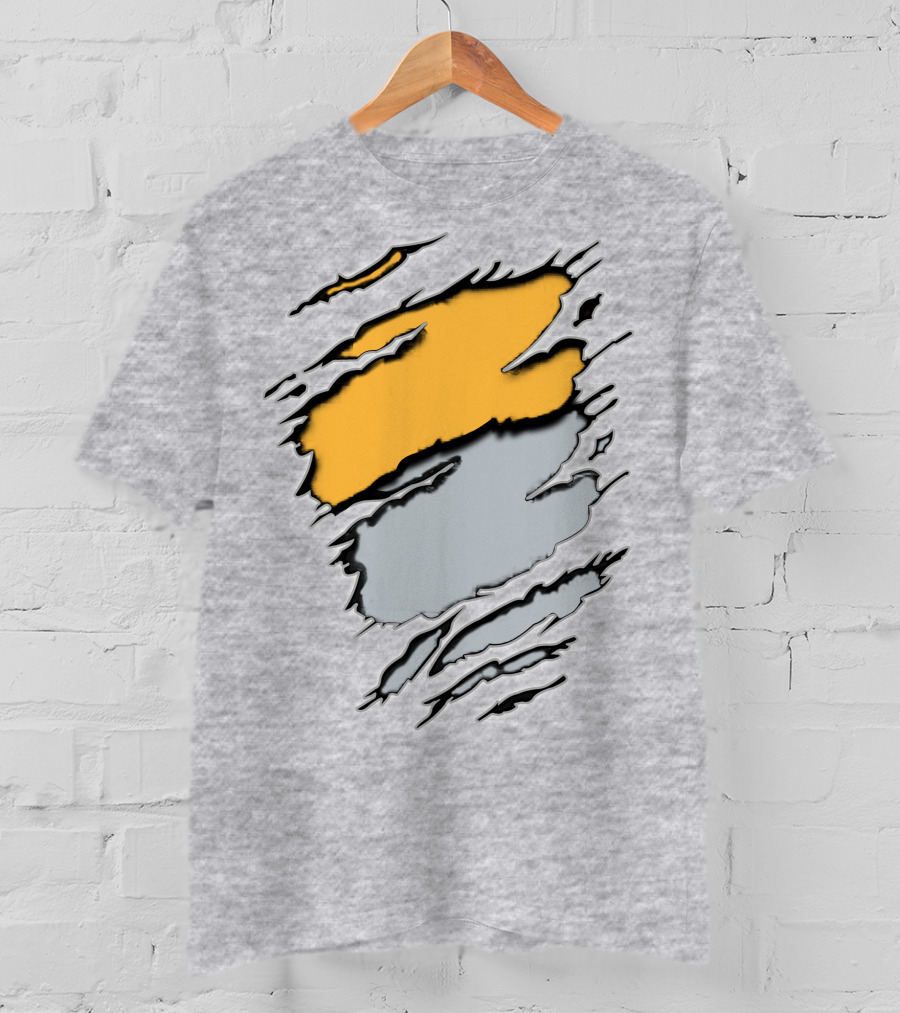 Rai Ath Grunge Torn Clawmark Style With Bold Yellow And Subtle Gray T-Shirt