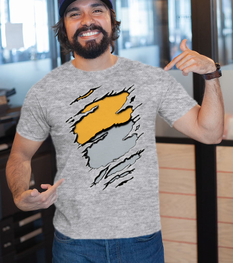 Rai Ath Grunge Torn Clawmark Style With Bold Yellow And Subtle Gray T-Shirt
