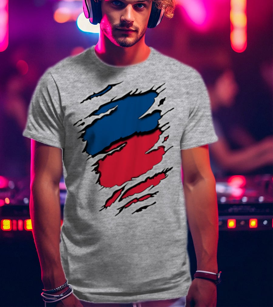 Chi Ro Red And Blue Torn T-Shirt