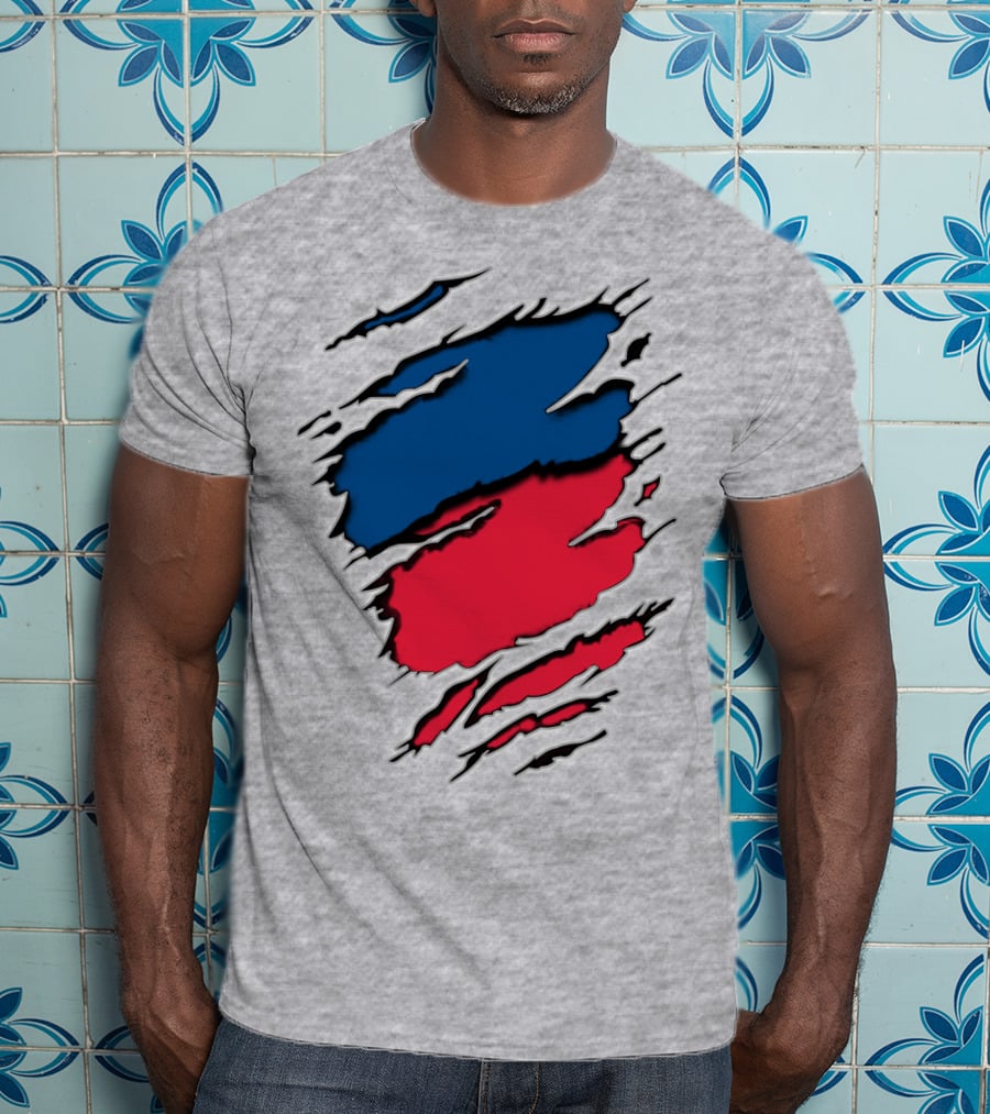 Chi Ro Red And Blue Torn T-Shirt
