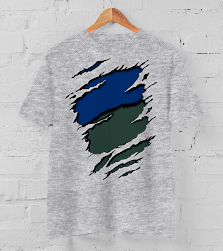 Jets Met Midnight Blue Forest Green Rip Effect T-Shirt