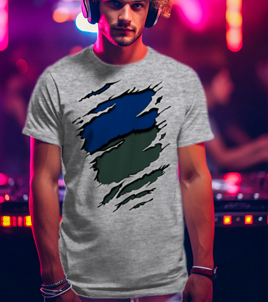 Jets Met Midnight Blue Forest Green Rip Effect T-Shirt