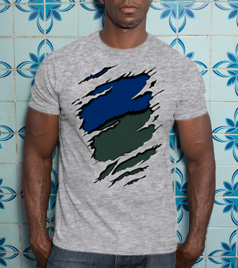 Jets Met Midnight Blue Forest Green Rip Effect T-Shirt