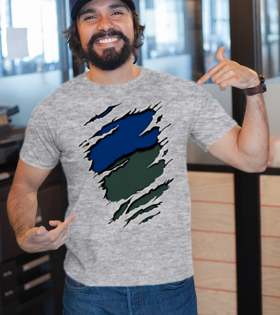 Jets Met Midnight Blue Forest Green Rip Effect T-Shirt