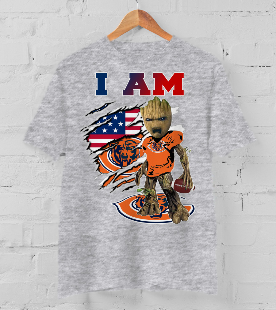 I Am Chicago Bears Groot Football American Flag T-Shirt
