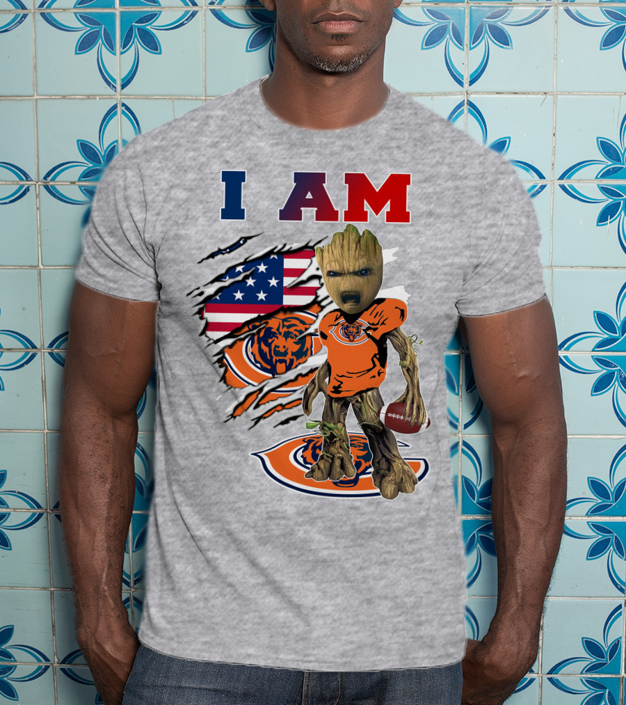 I Am Chicago Bears Groot Football American Flag T-Shirt