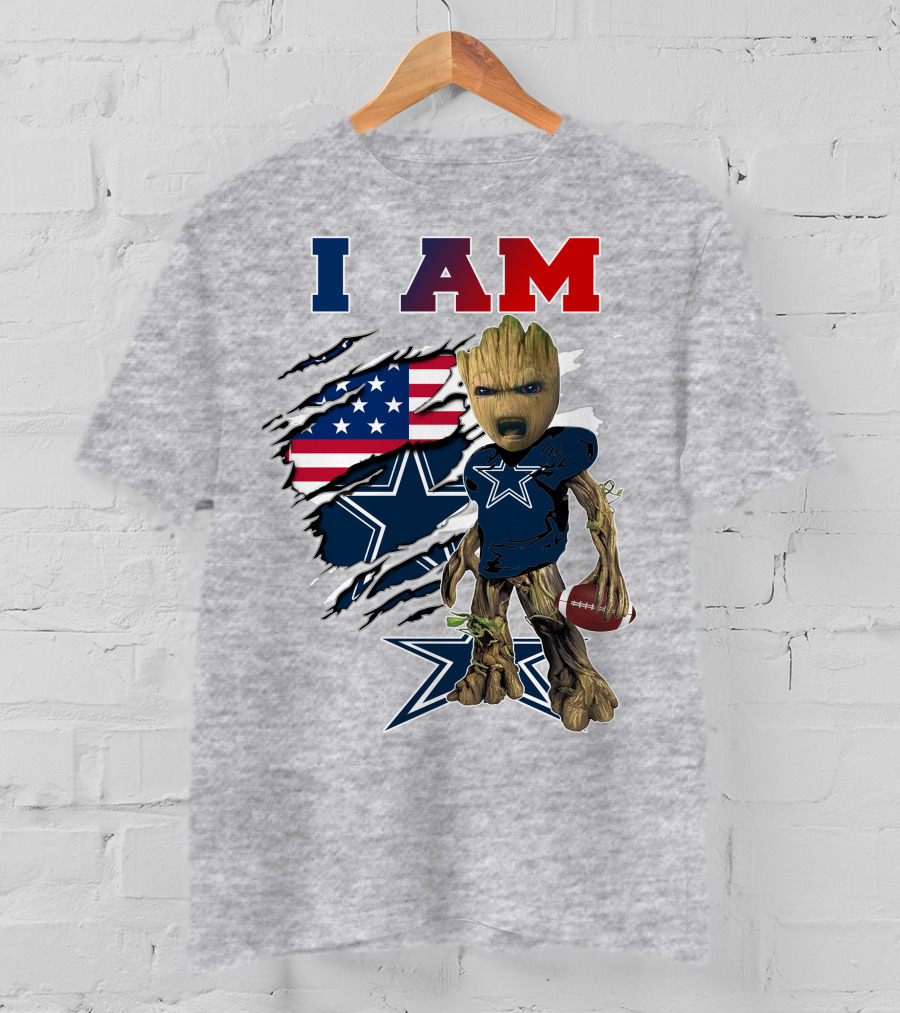 I Am Groot Dallas Cowboys American Flag Football Nfl Fan T-Shirt