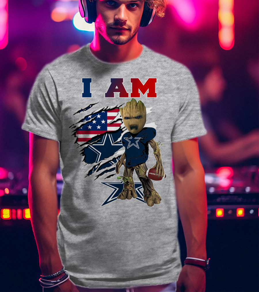 I Am Groot Dallas Cowboys American Flag Football Nfl Fan T-Shirt