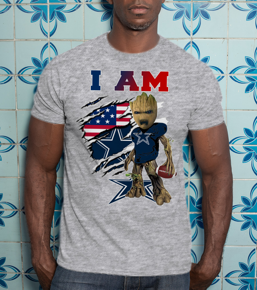 I Am Groot Dallas Cowboys American Flag Football Nfl Fan T-Shirt
