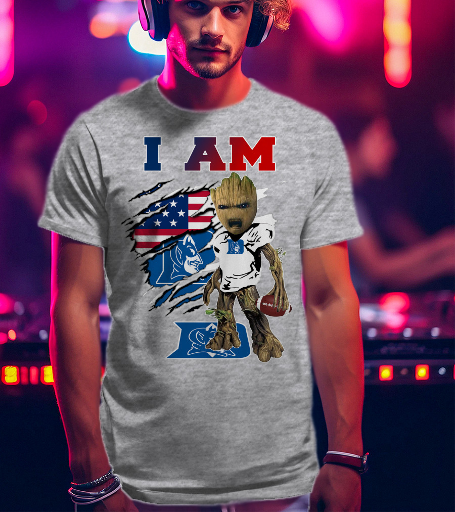 I Am Groot American Flag Duke Blue Devils Football T-Shirt