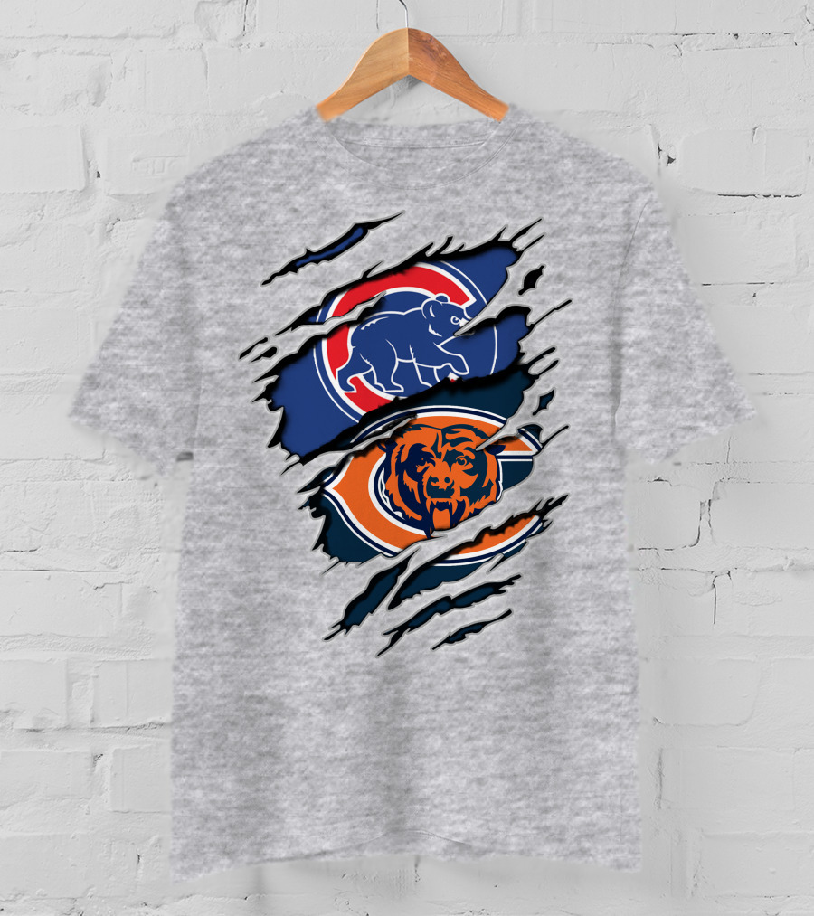 Chicago Cubs And Chicago Bears Logos Collision T-Shirt
