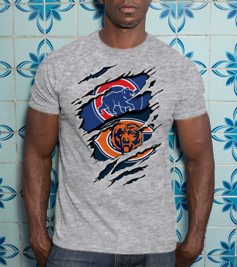 Chicago Cubs And Chicago Bears Logos Collision T-Shirt