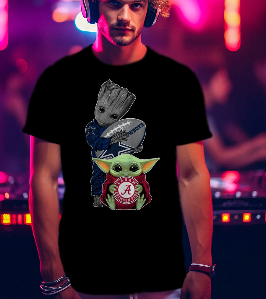 Cowboys Guardians Holding Football Alabama Crimson Tide Baby Yoda T-Shirt